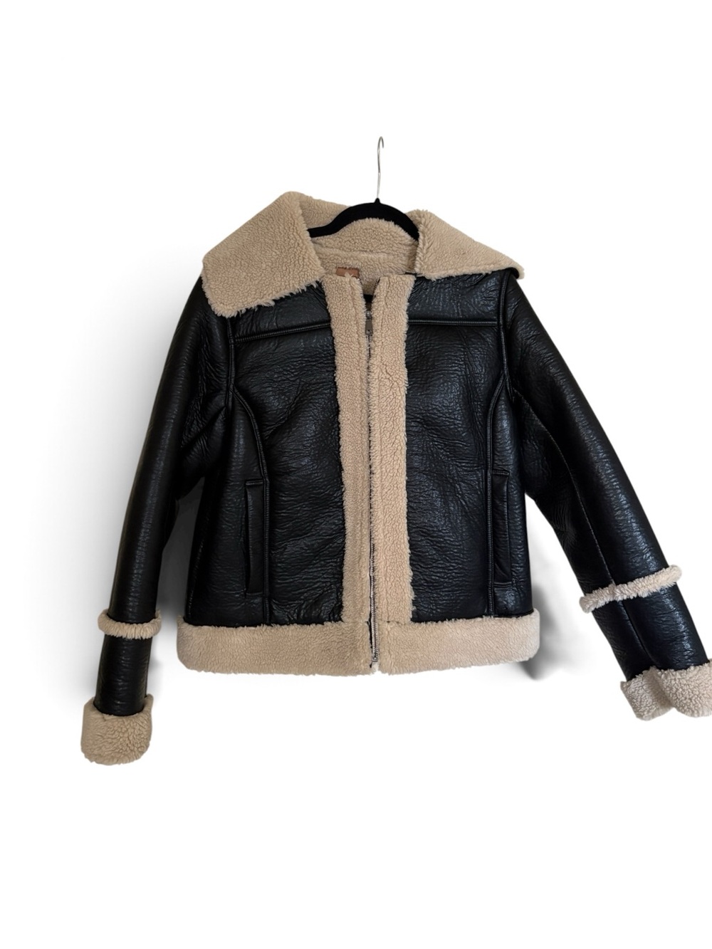 NWOT MOTHER on trend Leader of the Pack faux leather shearling zip jacket size L